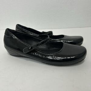 Ecco womens black leather Casual Bouillon Mary Jane Sz 38/7-7.5 Preppy Ballerina
